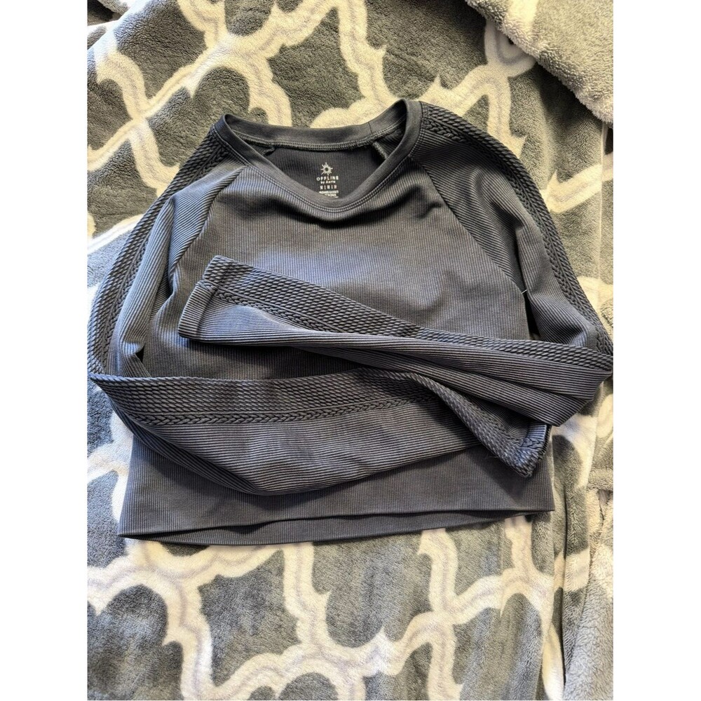 aerie Charcoal Ribbed Crewneck Long Sleeve Top